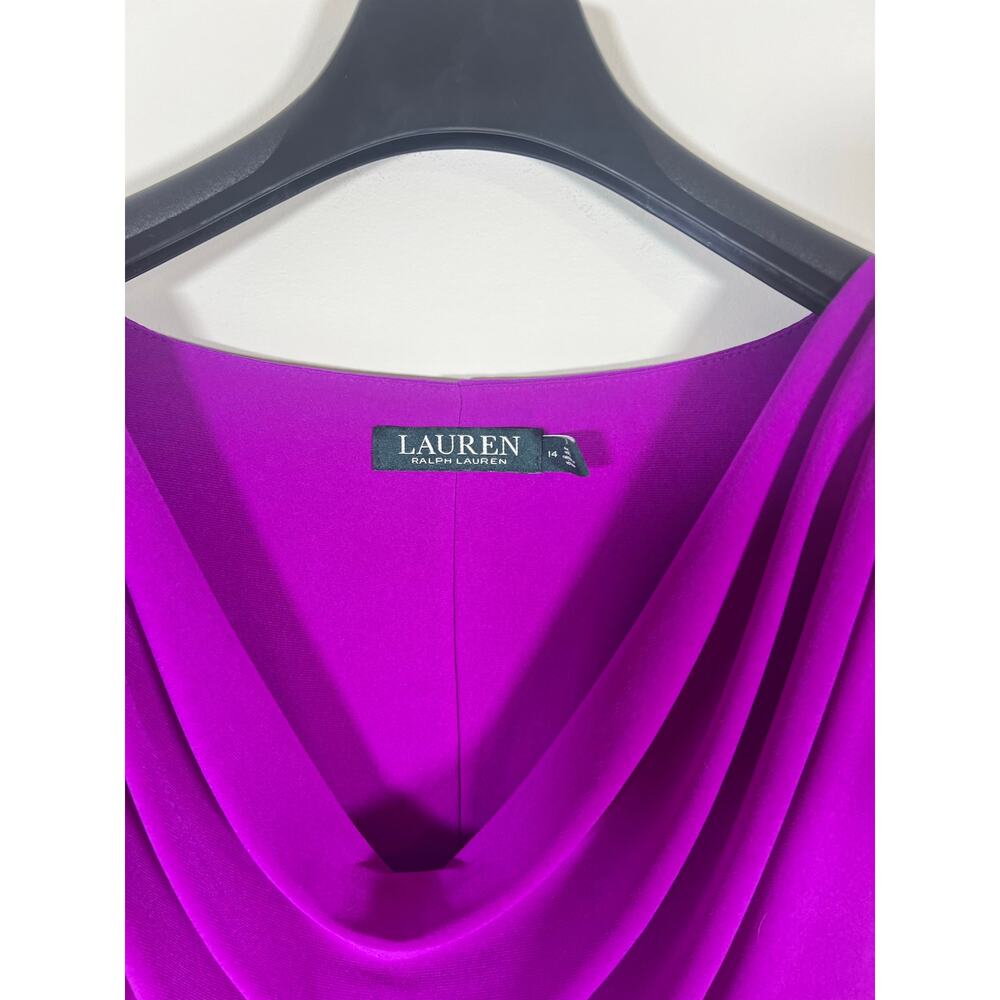 Ralph Lauren Jersey Cowl‎ Neck Dress Chic Body Skimming Waist Ruching 14 Purple - Picture 5 of 8